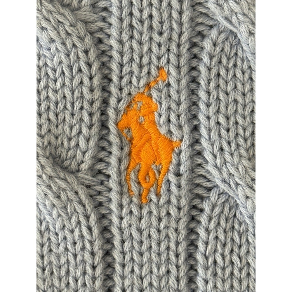 VTG Polo Ralph Lauren Sport Cable Knit Crew Neck Sweater XL/160 Blue Orange Pony - Picture 7 of 10